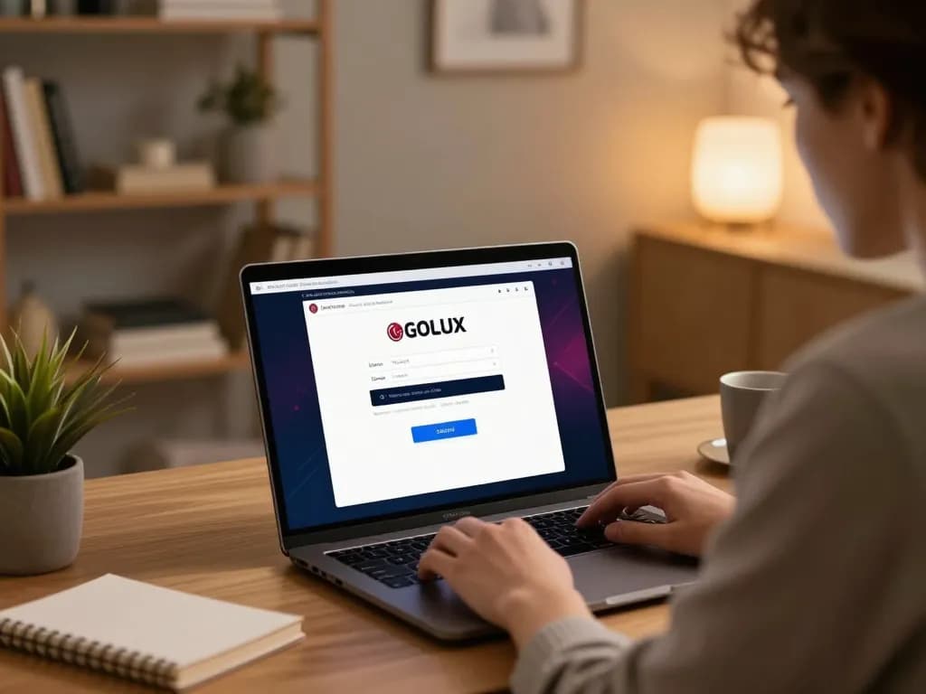 Engaging in LGOLUX LOGIN on a laptop in a cozy home office while managing bankroll strategies.