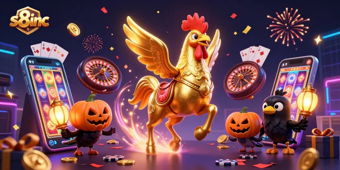 Experience thrilling gaming adventures with S8inc's vibrant casino scene featuring a golden rooster.