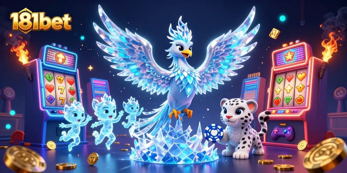 Experience the excitement of slots at 181bet with an ice phoenix and vibrant casino elements.