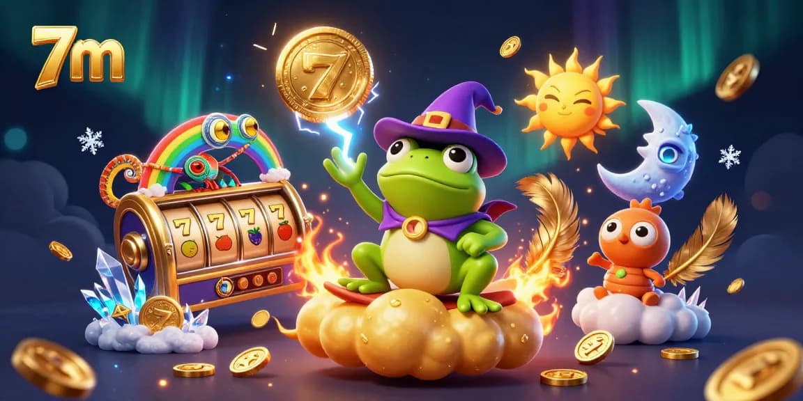 Spin the 7m slot machine with a whimsical storm of golden coins and unique characters.