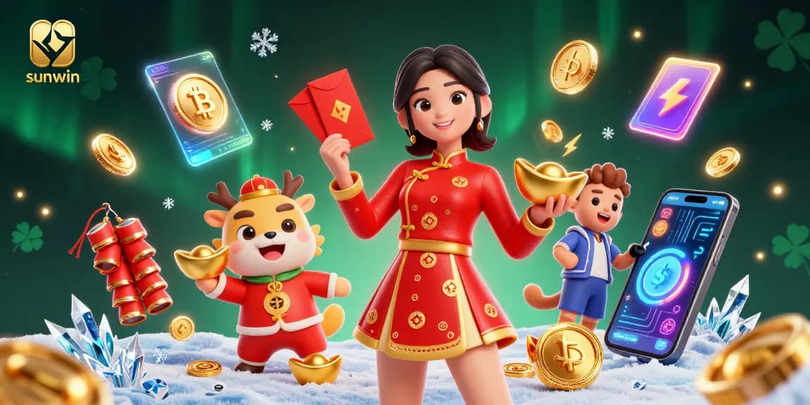 Engage with sunwin and enjoy vibrant casino festivities featuring bonus offers, slot symbols, and festive elements.