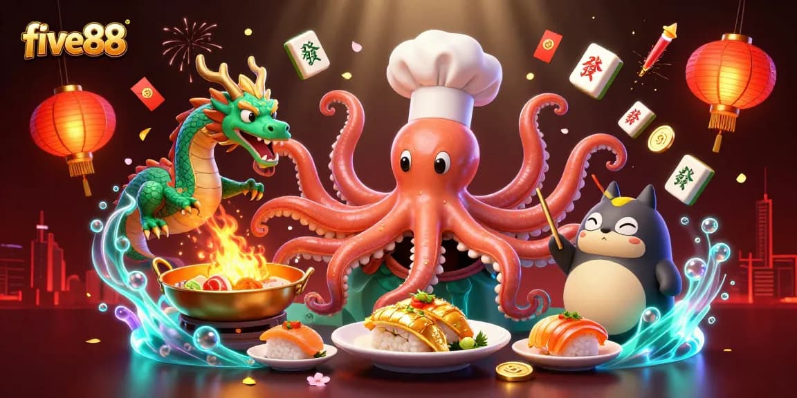 Experience the thrill of five88 in this vibrant 3D casino scene filled with luck and excitement!