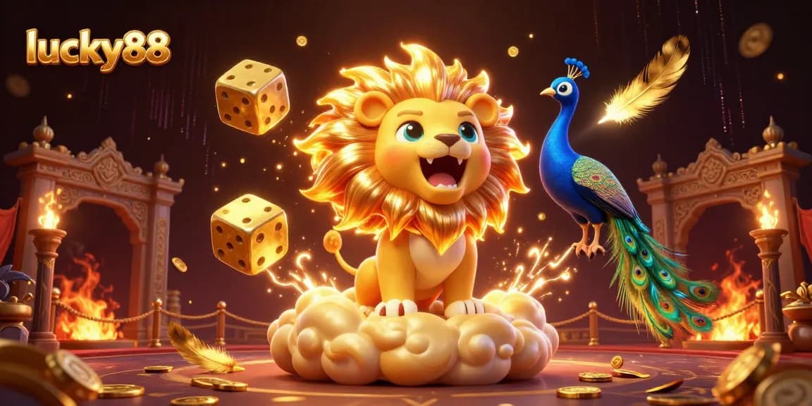 Experience winning thrills with lucky88 in dynamic casino action featuring a roaring lion and golden dice.