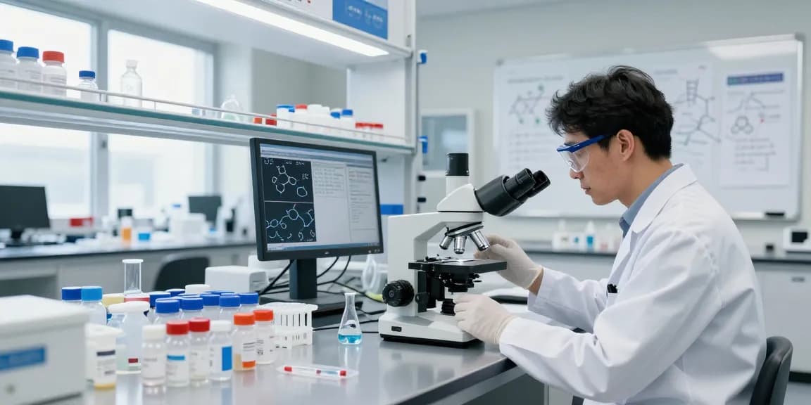 Scientist analyzing research-grade peptides Canada samples in a modern lab environment.