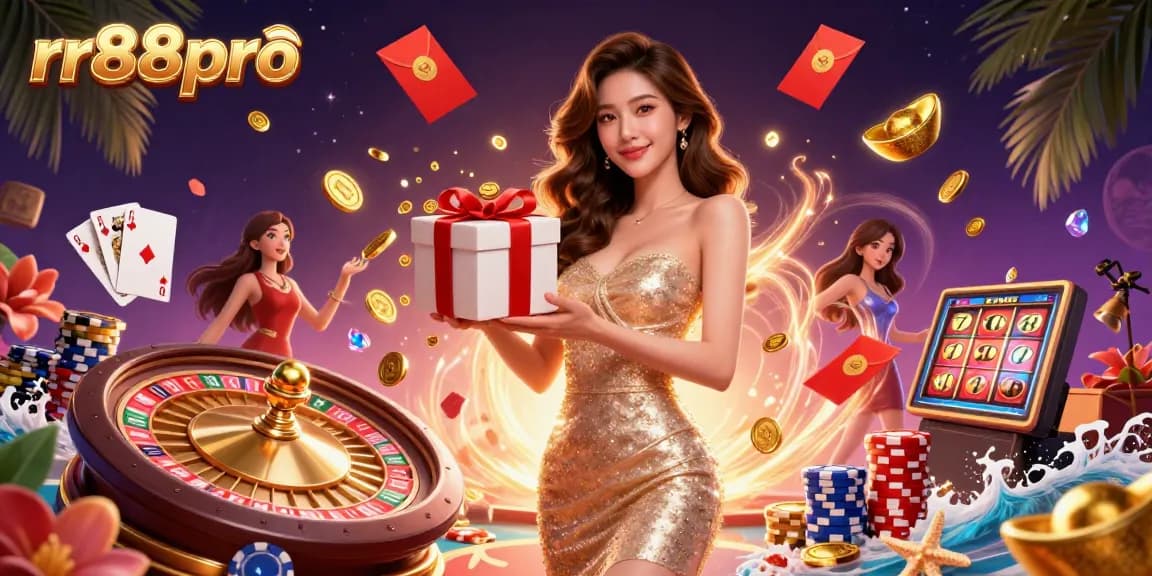 Experience the festive excitement of rr88pro's casino scene with dynamic characters and vibrant game elements.