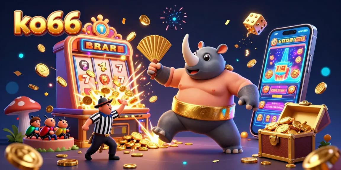 Experience the thrill of ko66 with vibrant slot machines and animated characters in a lively casino atmosphere.