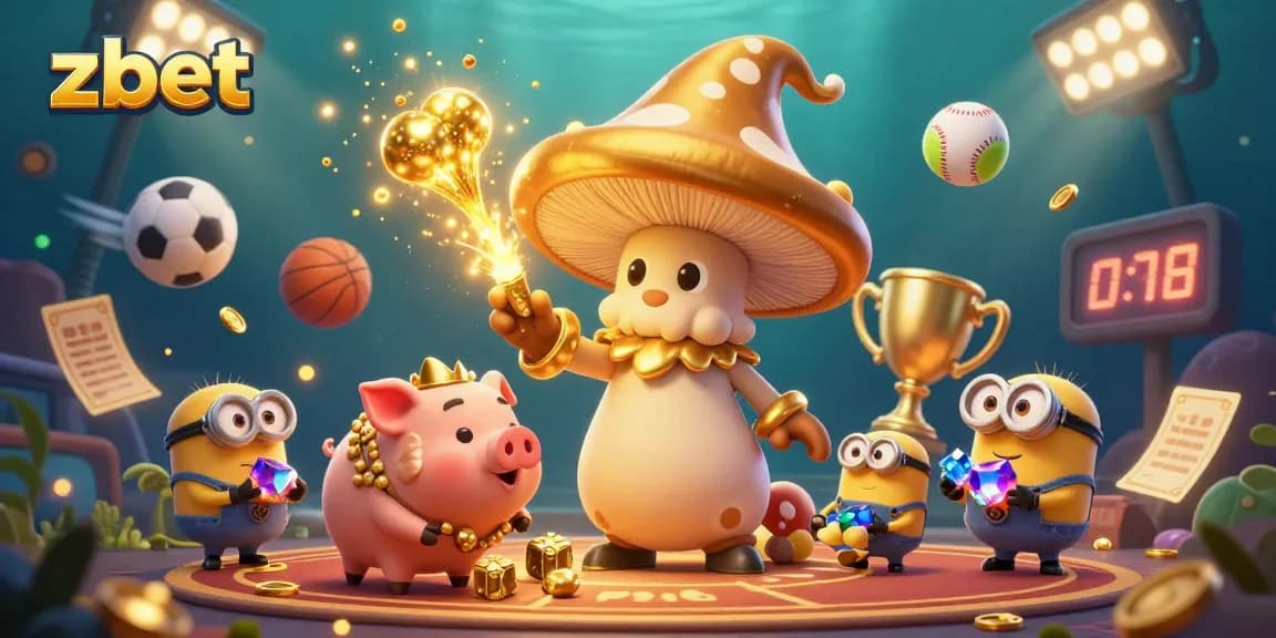 Join the magic with zbet's vibrant 3D casino scene, showcasing golden treasures and dynamic sports elements.