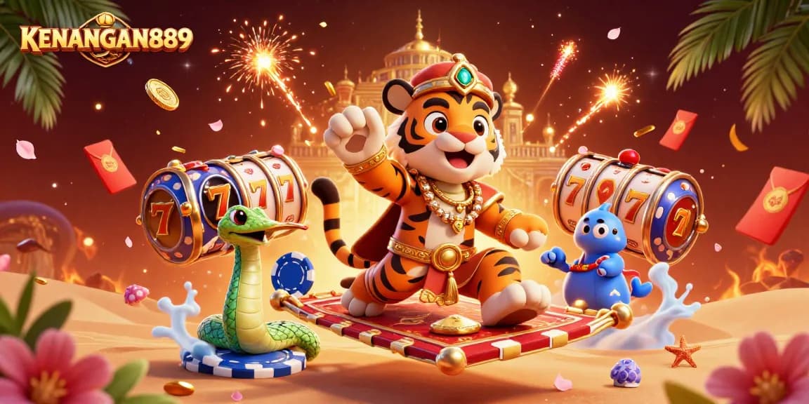 Experience thrilling gaming with KENANGAN889's vibrant slot action in a stunning 3D illustration.