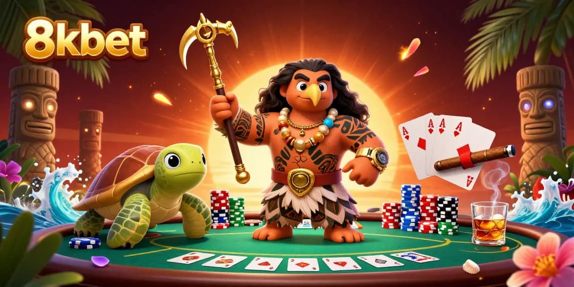 Experience the excitement of 8xbet poker with vibrant characters and game elements in a dynamic casino scene.