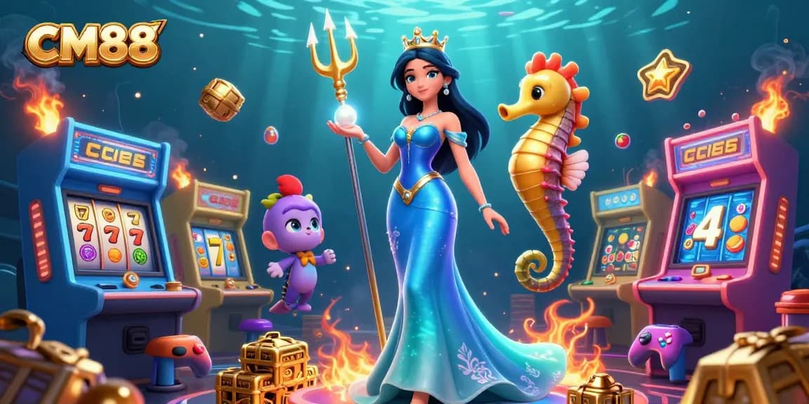Experience captivating gaming action at CM88 with vibrant slot machines and underwater treasures.