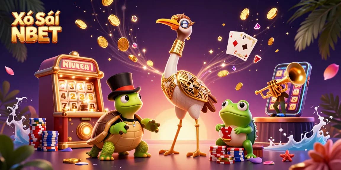 Xổ Số NBET captures the excitement of lottery gaming through dynamic characters and lively elements.