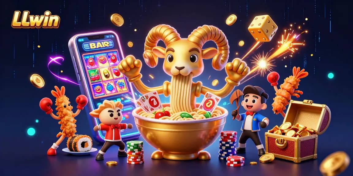 Join LLwin for an exciting gaming experience with vibrant characters and casino elements exploding with action.