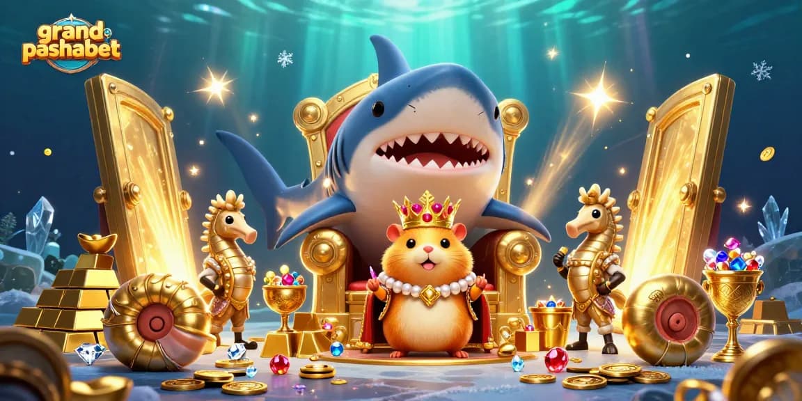 Experience grandpashabet's thrilling casino adventure with a golden hamster king and treasure-laden backdrop.