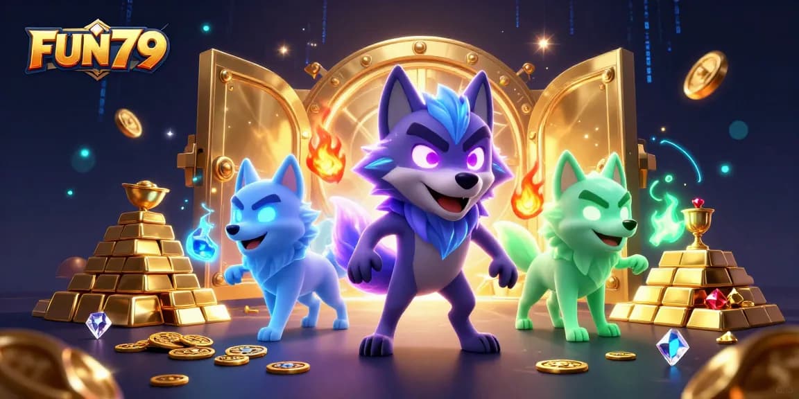 Join the FUN79 pack with glowing spirits and treasure in an enchanting casino scene.