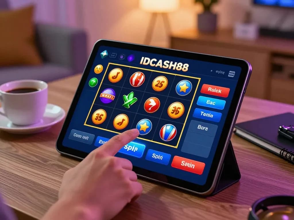 Engaging with the IDCASH88 Slot interface on a tablet for an immersive online gaming experience