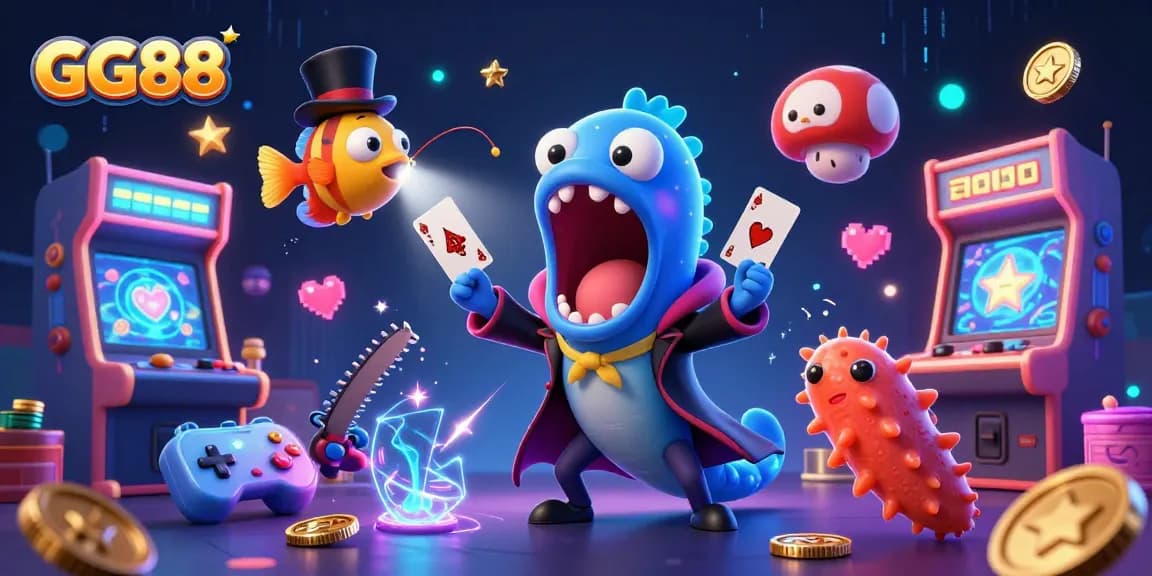 Experience GG88's vibrant casino scene with the deep-sea characters in engaging activities.