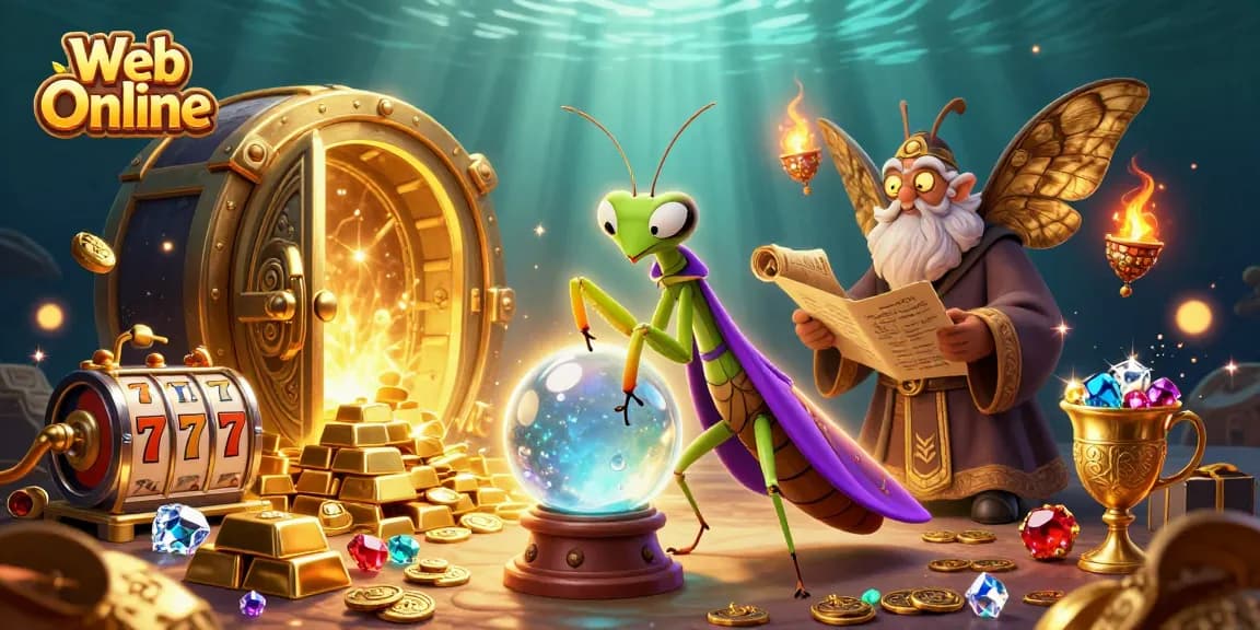 Engage in Web Online gaming with vibrant characters and rich casino elements in this 3D illustration.