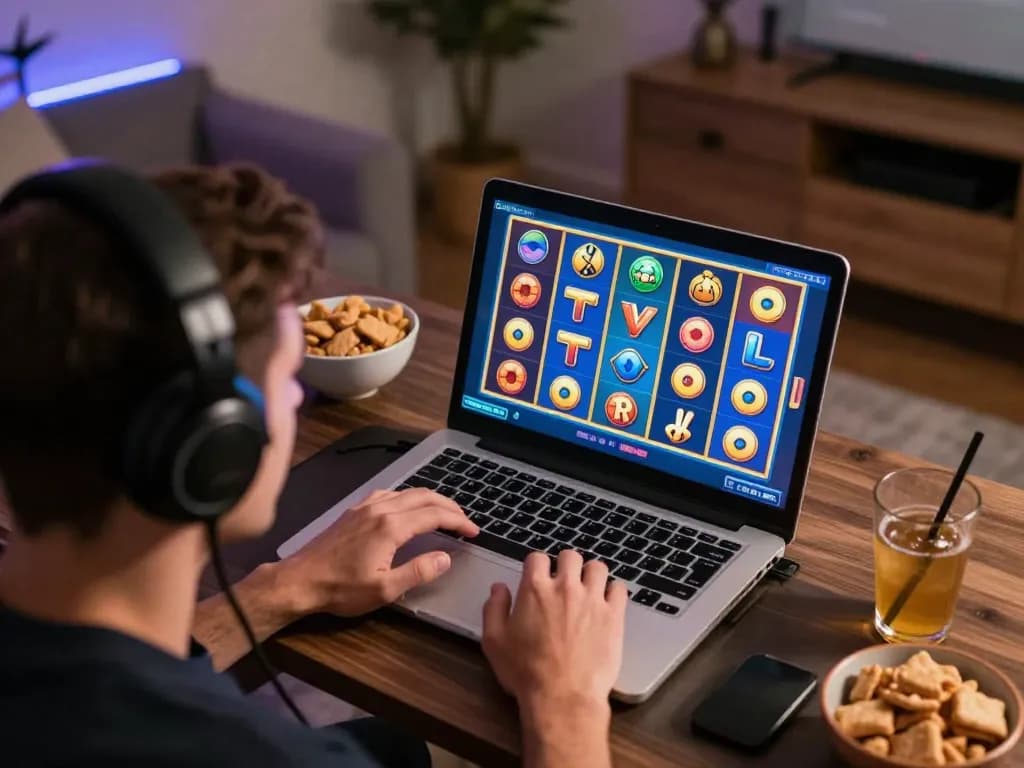 Player enjoying Slot Resmi online gaming with vibrant visuals and engaging interface, promoting interactive experience