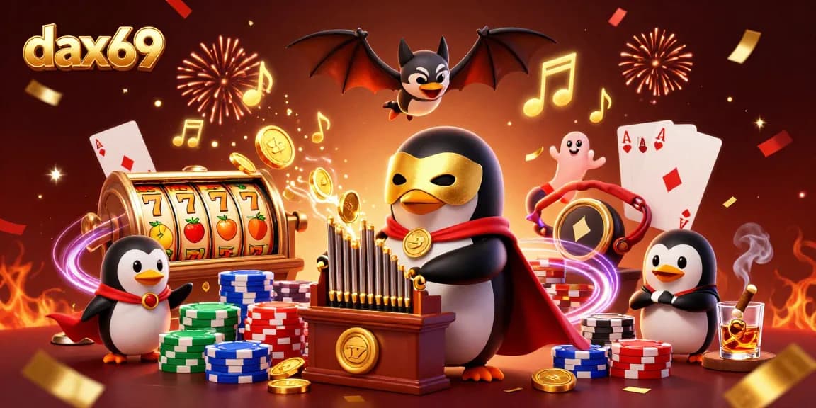 DAX69 menampilkan slot jackpot dengan simbol yang beruntung dalam ilustrasi kasino yang memukau
