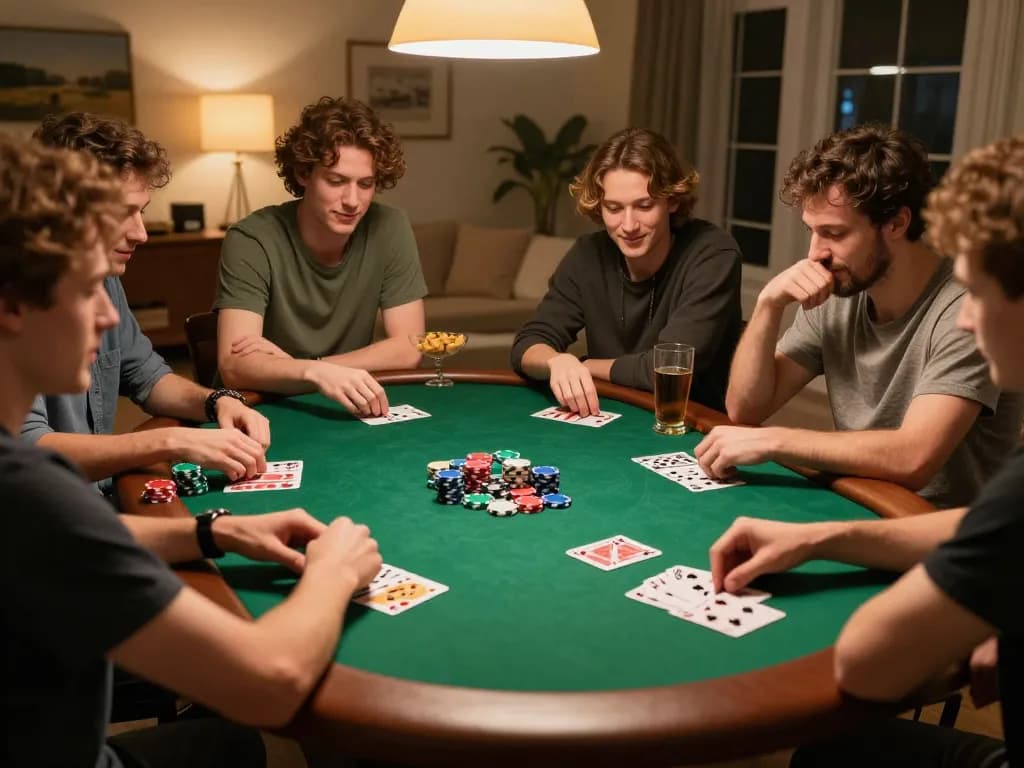 Players enjoying a friendly poker game at home, showcasing the engaging atmosphere of 78win.