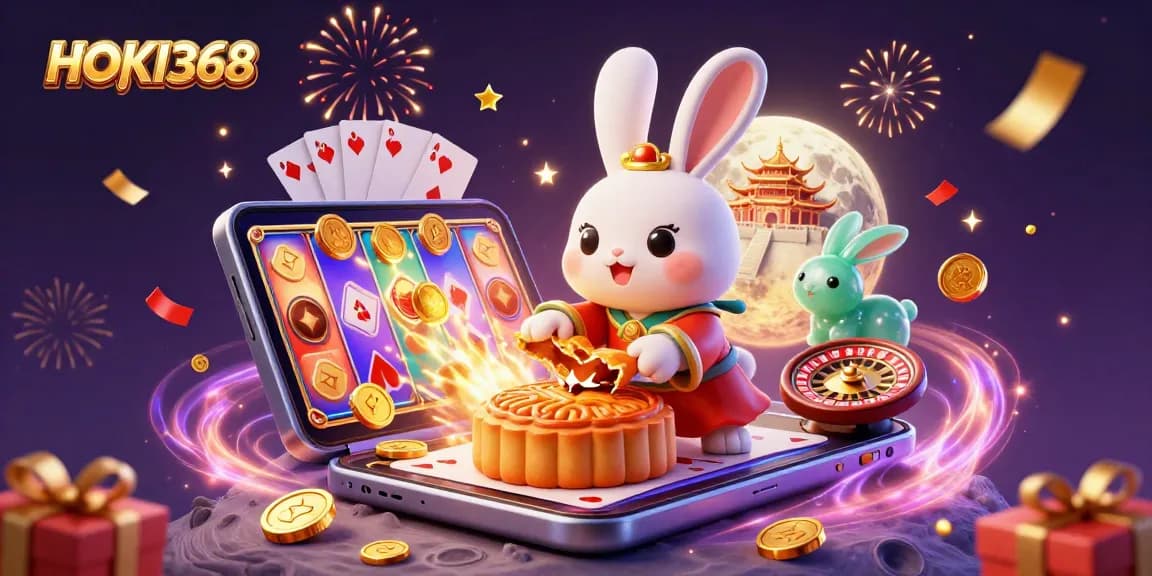 Experience HOKI368 with the moon rabbit as they celebrate with poker chips and slot games.