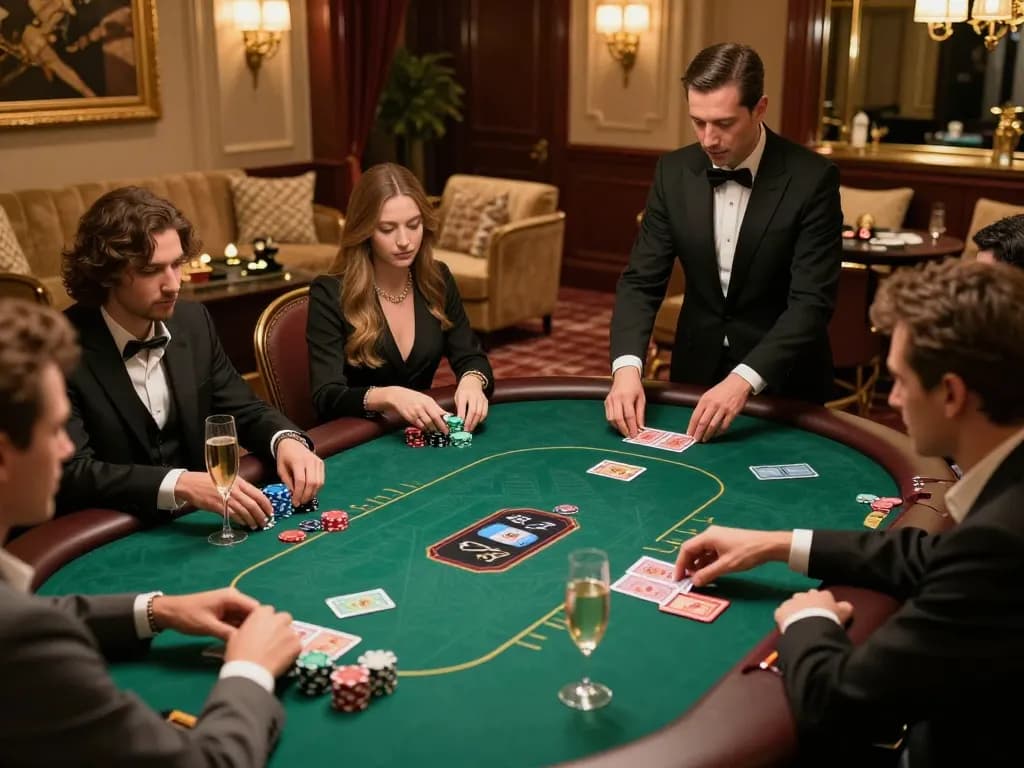 High-stakes poker game in a luxurious VIP room showcasing professional gameplay at sc88seo casino.