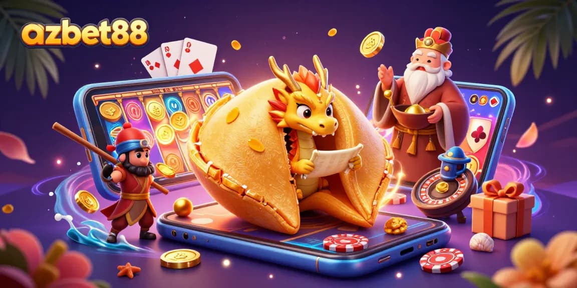 Try your luck with azbet88 featuring a vivid scene of engaging gambling elements, treasure hunt, and casino excitement.