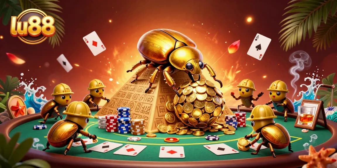 Win with lu 88 by exploring dynamic golden beetles in this vibrant casino scene.