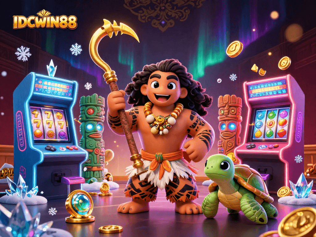 Experience winning excitement with IDCWIN88's vibrant 3D casino scene featuring dynamic game elements and characters.