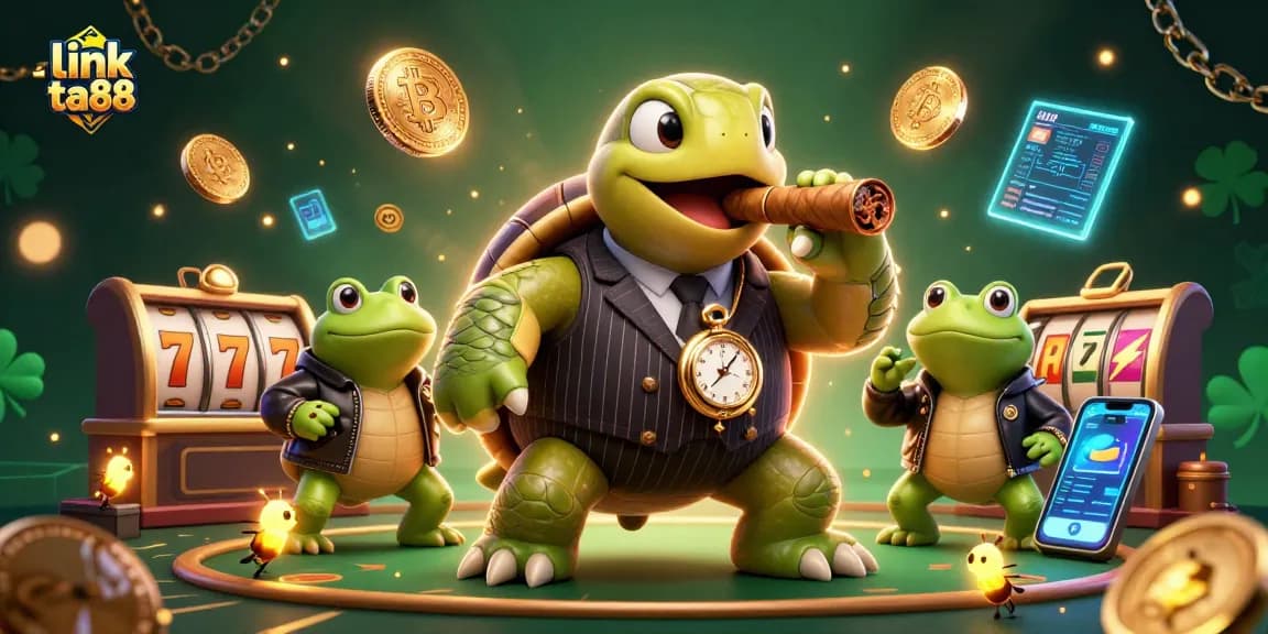 Spin the reels of fortune with link ta88, featuring lively cartoon characters in a captivating casino scene.