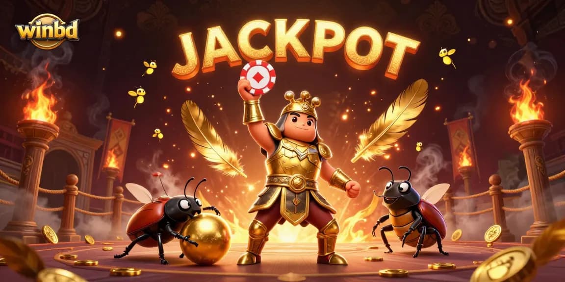 winbd triumphs with casino-themed illustration featuring joyous characters and sparkling jackpots.