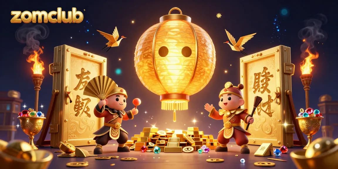 Zomclub offers a vibrant casino experience with golden treasures and animated spirits guiding players to win big.