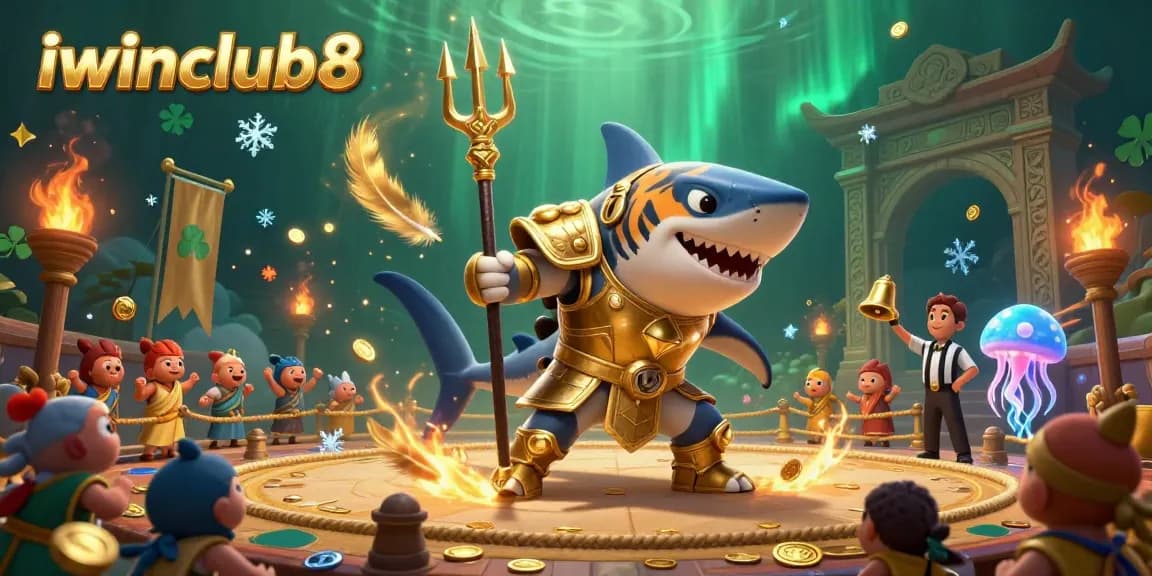 Engage in thrilling gameplay at iwinclub8 with an underwater casino depiction featuring a tiger shark champion.
