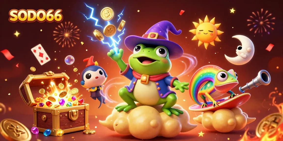 SODO66 players enjoy high-stakes excitement in a colorful casino world filled with golden coins and dynamic game visuals.