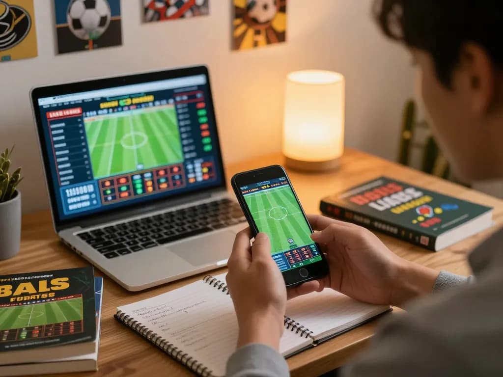 Excited individual analyzing odds on Tylekeonhacai88 while placing live bets on sporting events.