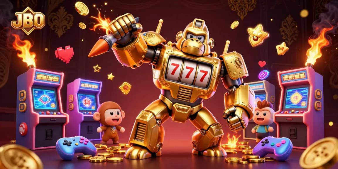 Experience thrilling gameplay at JBO with an exciting slot machine-themed illustration featuring a transformer mech.