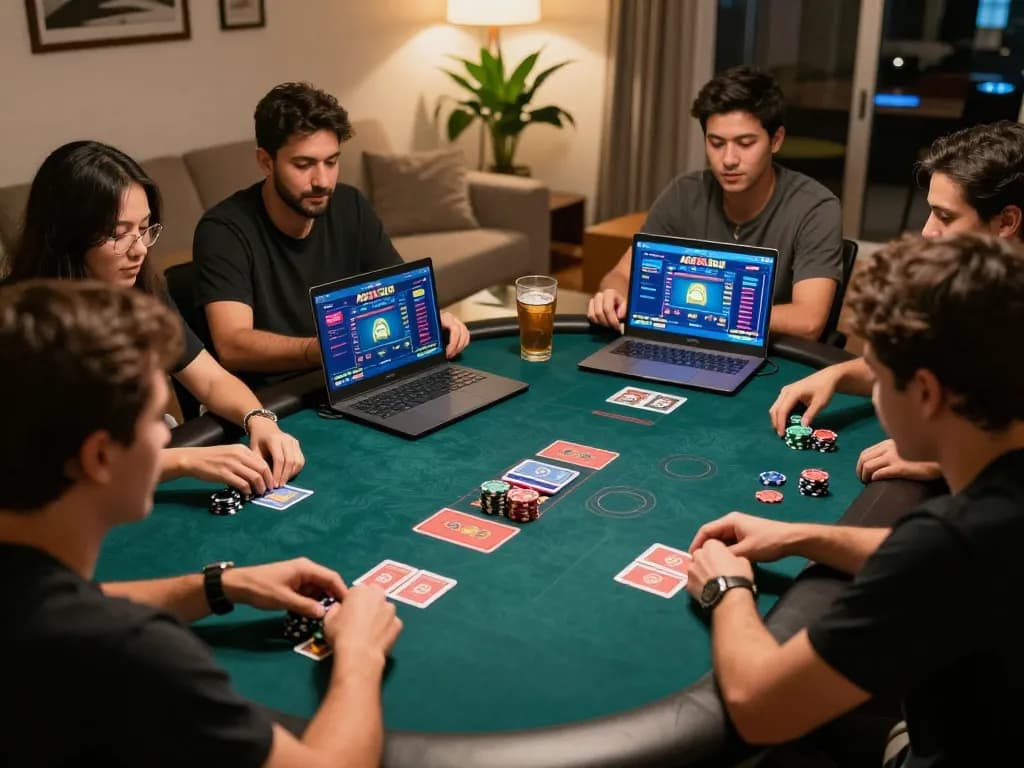 Aim for thrilling gameplay with Agen Slot online at a lively home poker night surrounded by friends.