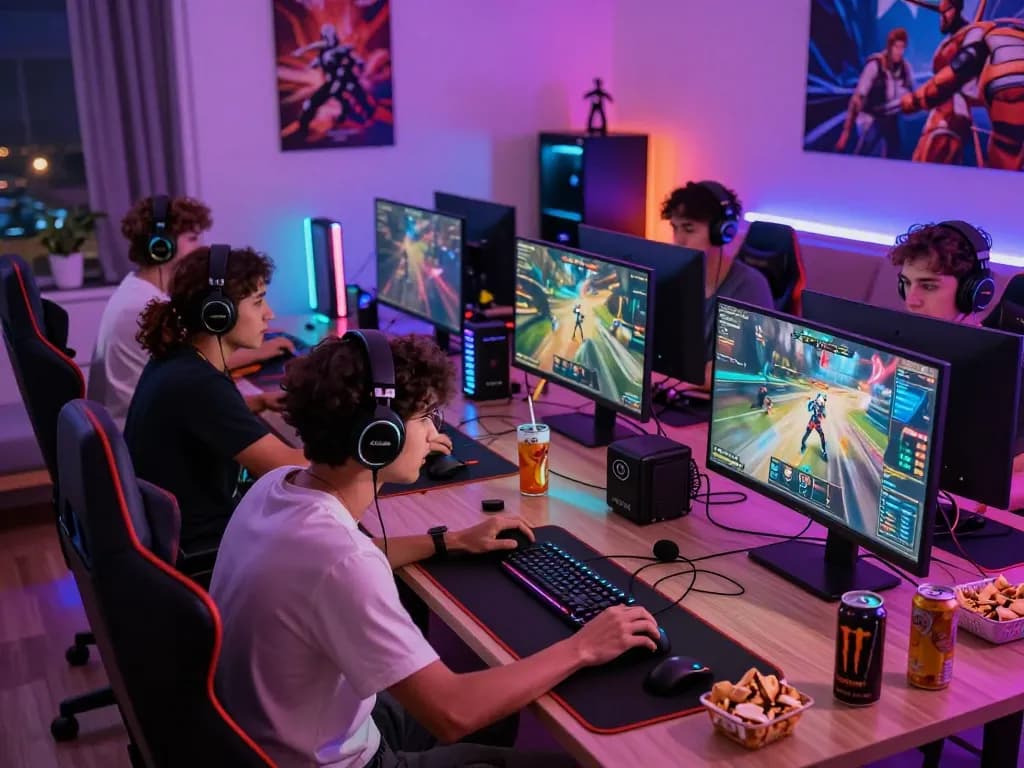 Autowin88 online gaming scene with diverse gamers immersed in high-stakes action.