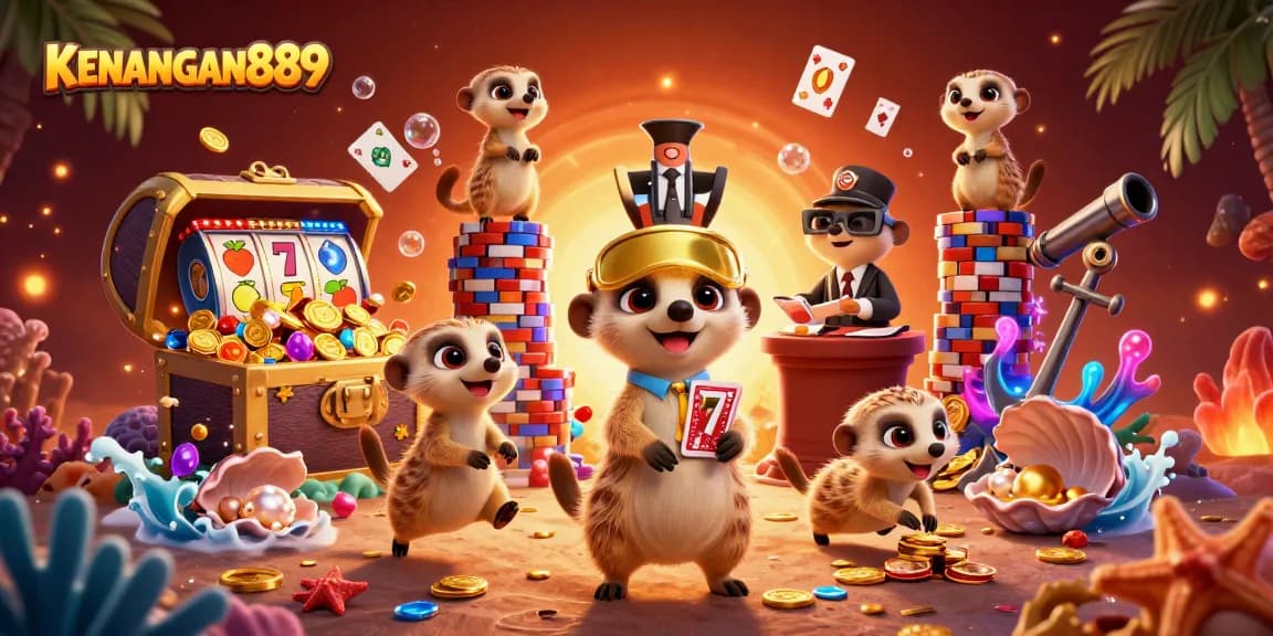 Experience engaging gameplay with KENANGAN889's lively meerkat casino scene featuring dynamic elements.