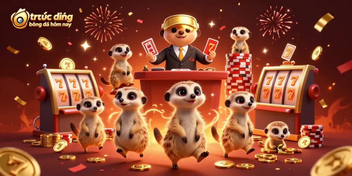Experience trực tiếp bóng đá hôm nay at an exciting casino scene with meerkats and vibrant game elements.