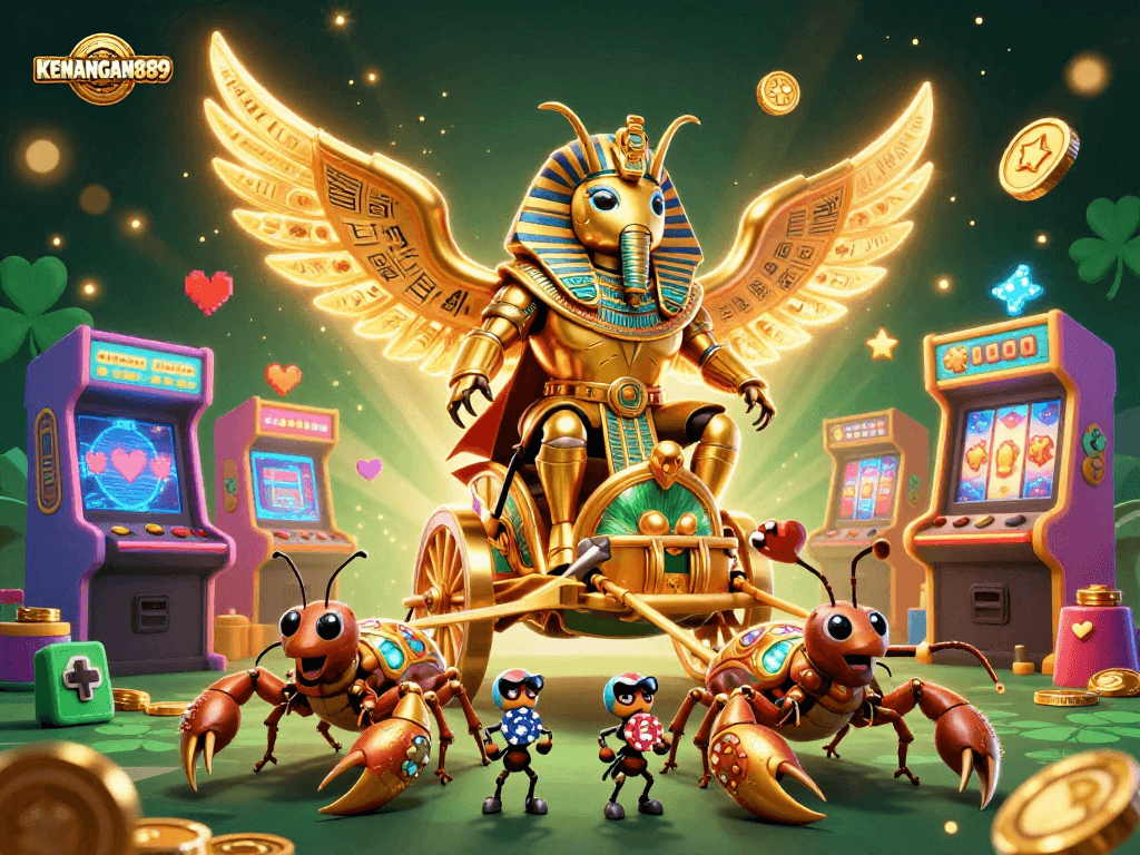 Join KENANGAN889's thrilling adventure with golden scarabs and vibrant gaming elements.