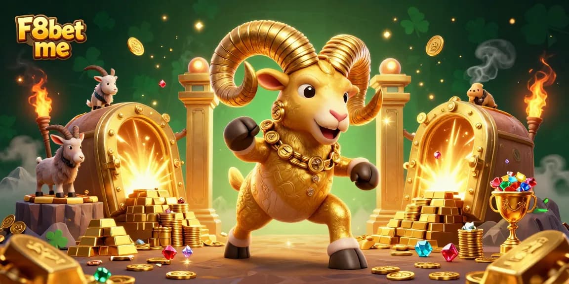 Experience the thrill of F8bet me with our exciting golden casino illustration featuring a majestic ram.
