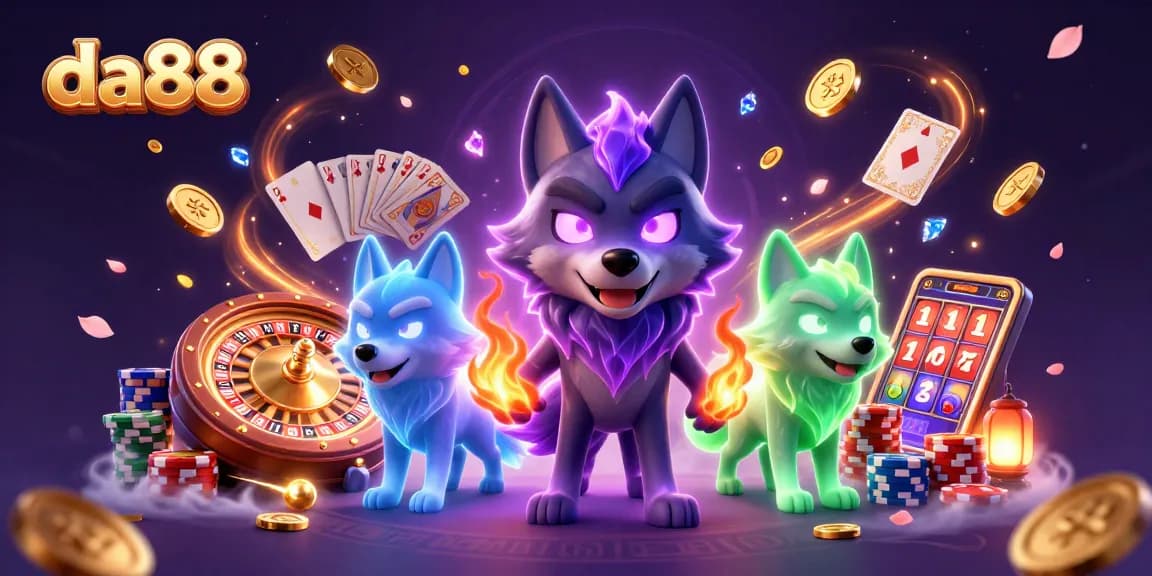 da88 showcases thrilling gameplay with dynamic characters, coins, and vibrant casino elements.