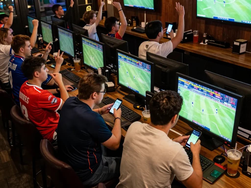 Fans engaging in sports betting excitement at QQ88, showcasing live matches and smartphone betting