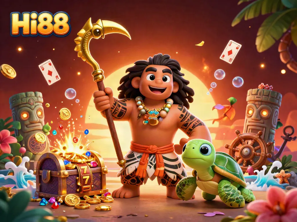 Engage in dynamic gaming at Hi88 with vibrant characters and thrilling casino elements
