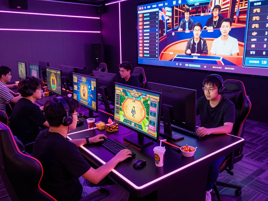 Engaged players at mantra88 online gaming platform in vibrant neon setting.