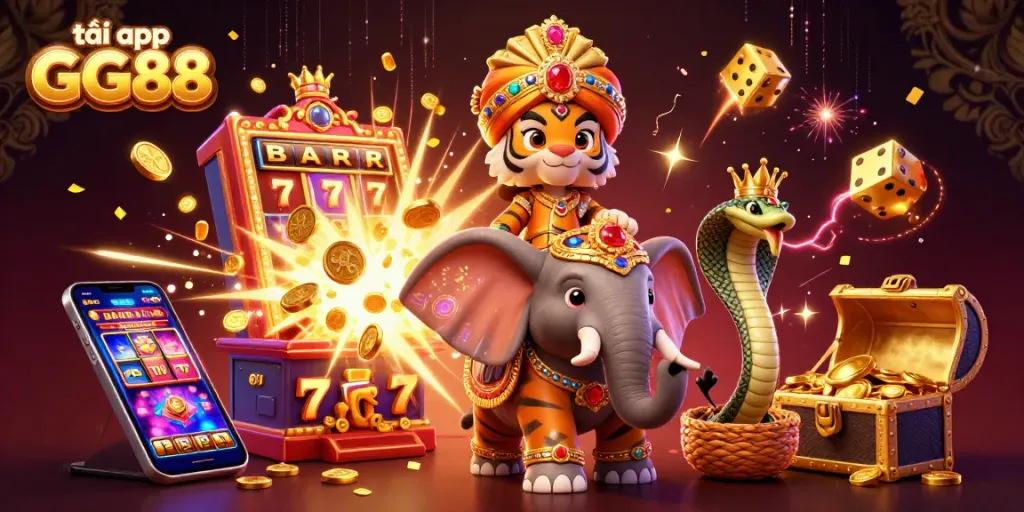 Engage in exciting gameplay with tải app GG88, featuring vibrant casino elements and a rich 3D illustration.