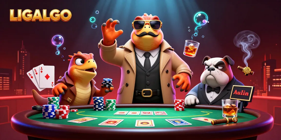 LIGALGO offers an engaging VIP casino experience with raptors in disguise, poker tables, and vibrant colors.