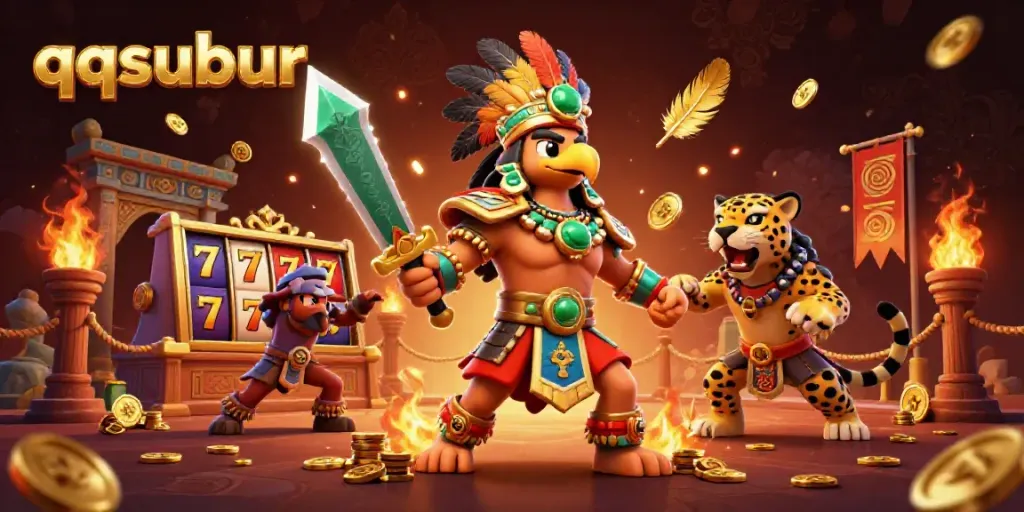 Experience the thrill of qqsubur with vibrant slot reels and engaging characters in a dynamic casino setting.