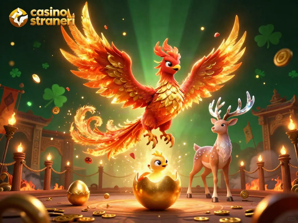 Crea un'esperienza di gioco emozionante con casinò online stranieri, rappresentati da una fenice e un cervo mistico.